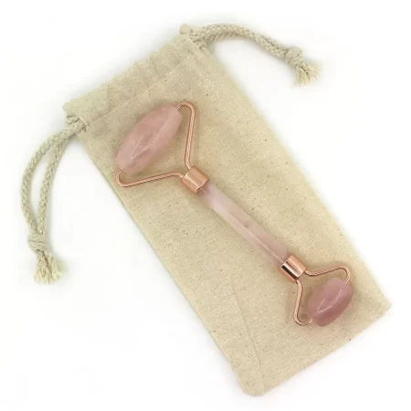Rolo facial massagem quartz rosa com bolsa